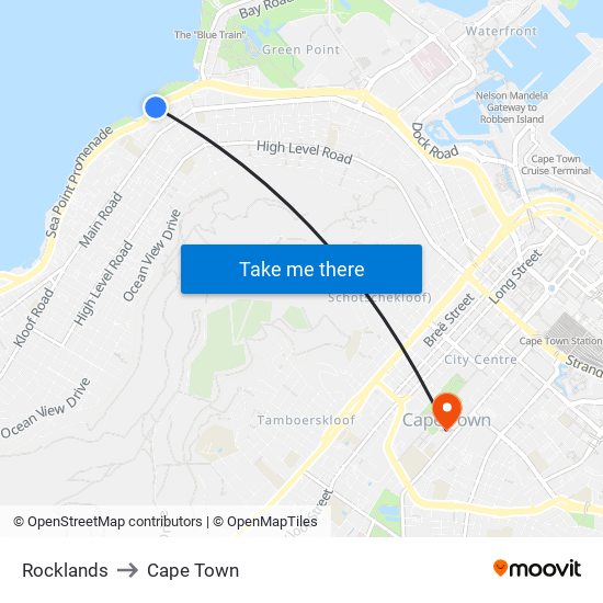 Rocklands to Cape Town map