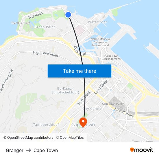 Granger to Cape Town map