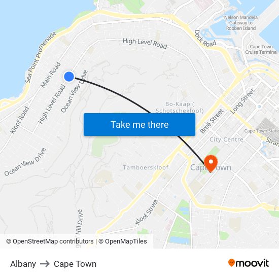 Albany to Cape Town map