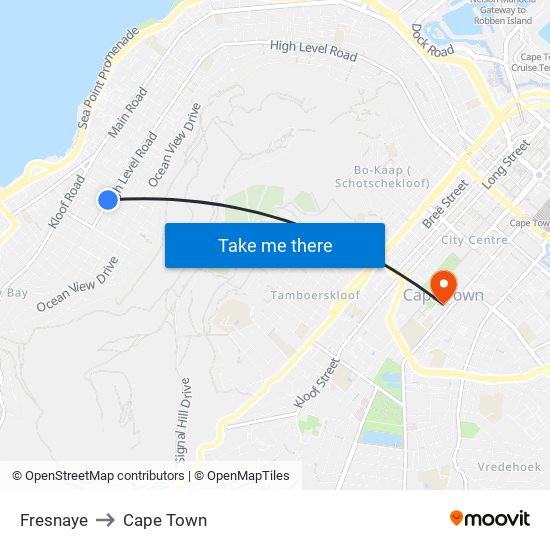 Fresnaye to Cape Town map