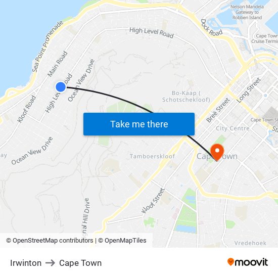 Irwinton to Cape Town map