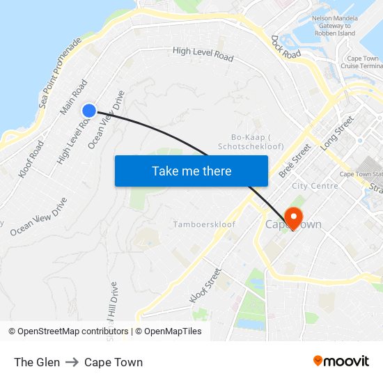 The Glen to Cape Town map