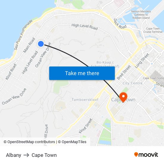 Albany to Cape Town map