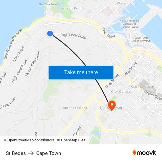 St Bedes to Cape Town map