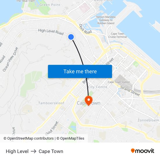 High Level to Cape Town map