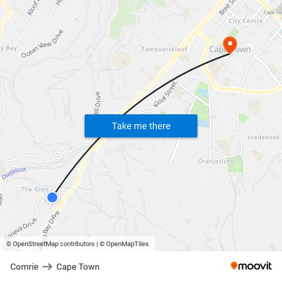 Comrie to Cape Town map