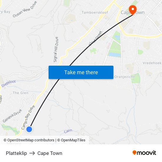 Platteklip to Cape Town map