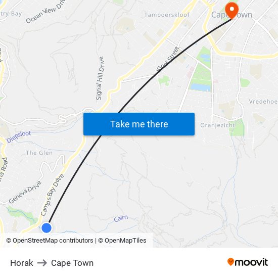 Horak to Cape Town map