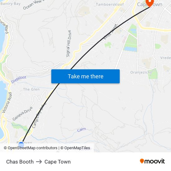 Chas Booth to Cape Town map