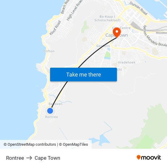 Rontree to Cape Town map