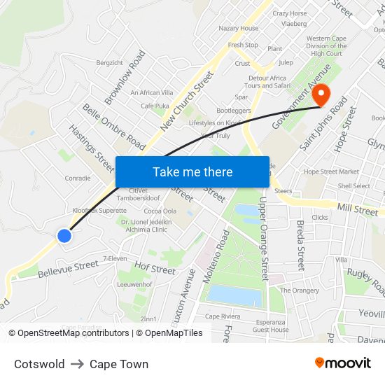 Cotswold to Cape Town map