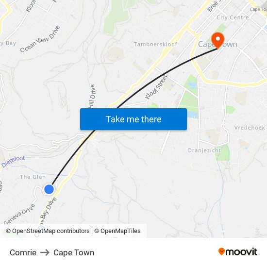 Comrie to Cape Town map