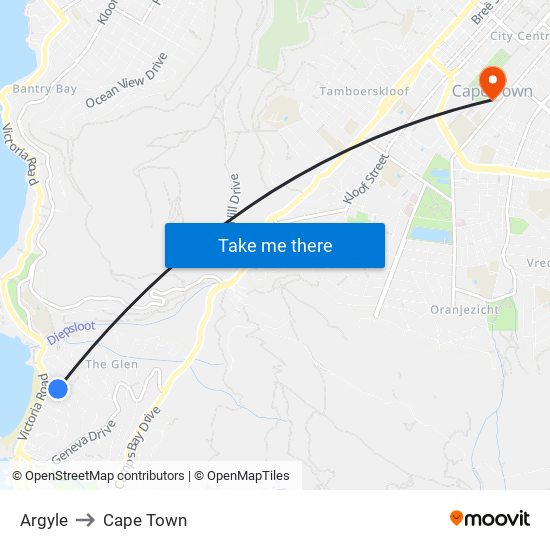 Argyle to Cape Town map