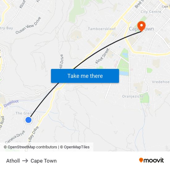 Atholl to Cape Town map