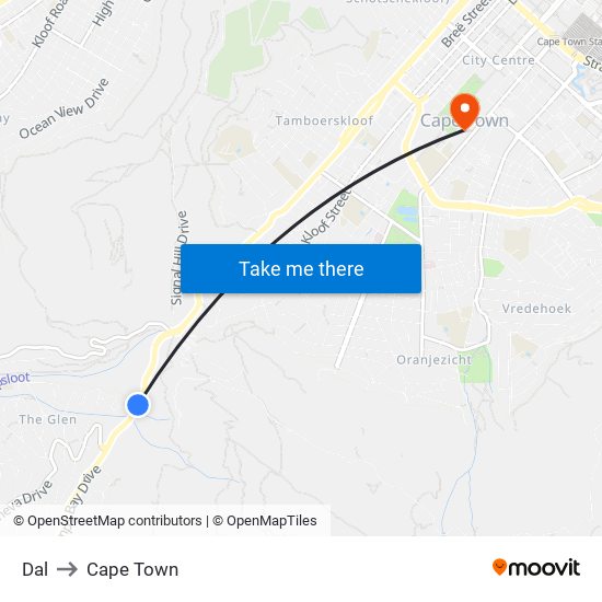 Dal to Cape Town map