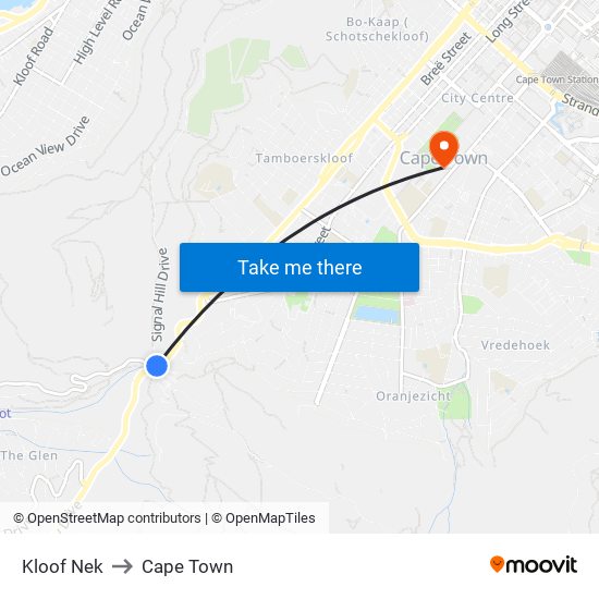 Kloof Nek to Cape Town map