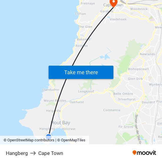 Hangberg to Cape Town map