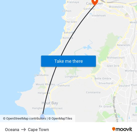 Oceana to Cape Town map