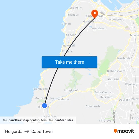 Helgarda to Cape Town map