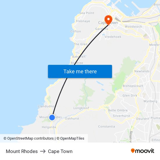 Mount Rhodes to Cape Town map
