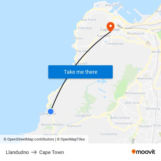 Llandudno to Cape Town map