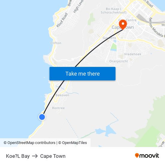 Koe?L Bay to Cape Town map