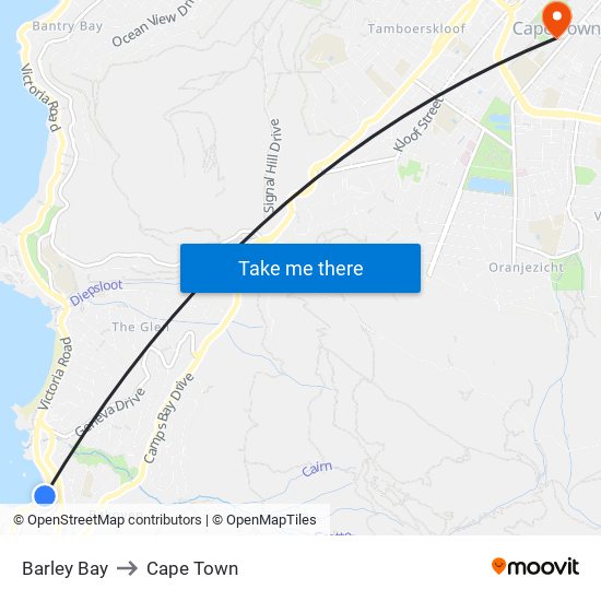 Barley Bay to Cape Town map