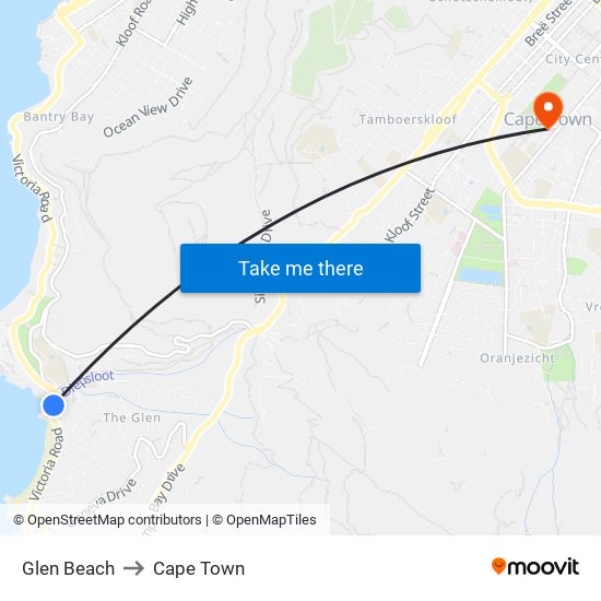 Glen Beach to Cape Town map