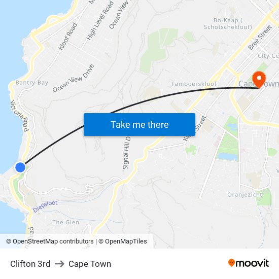 Clifton 3rd to Cape Town map