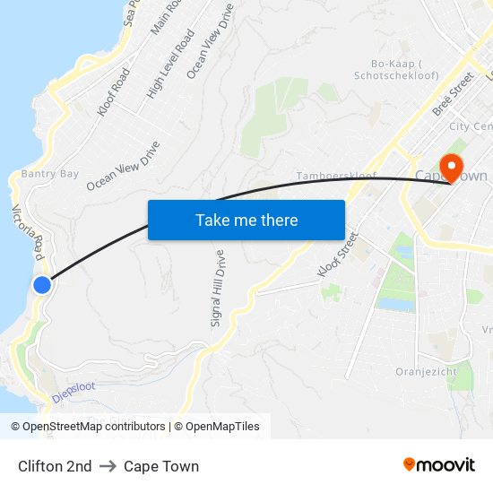 Clifton 2nd to Cape Town map