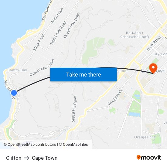 Clifton to Cape Town map