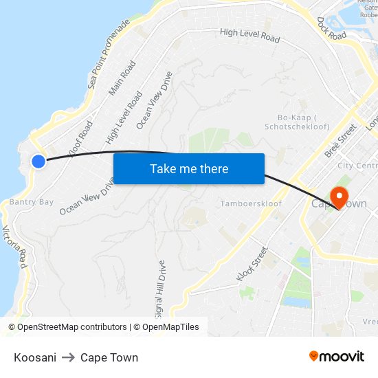 Koosani to Cape Town map