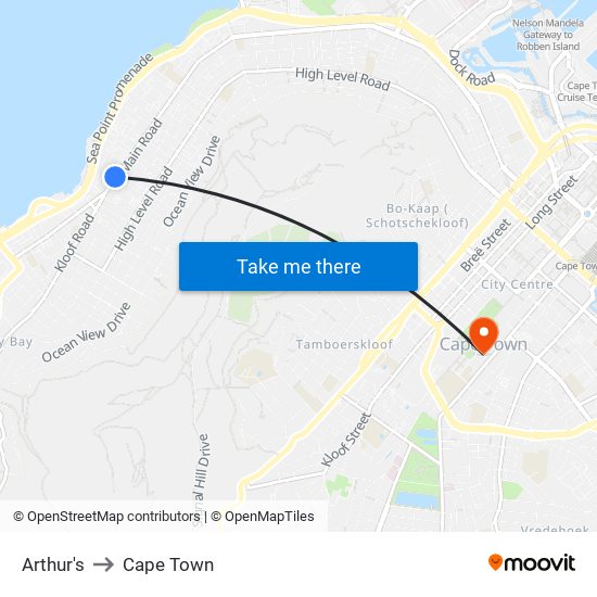 Arthur's to Cape Town map