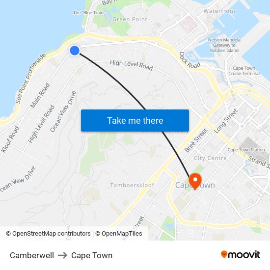 Camberwell to Cape Town map