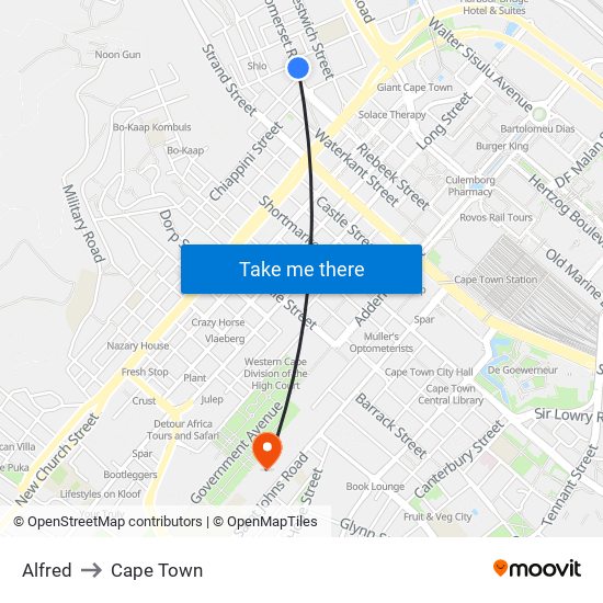 Alfred to Cape Town map