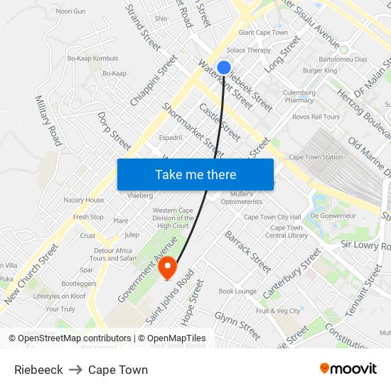 Riebeeck to Cape Town map