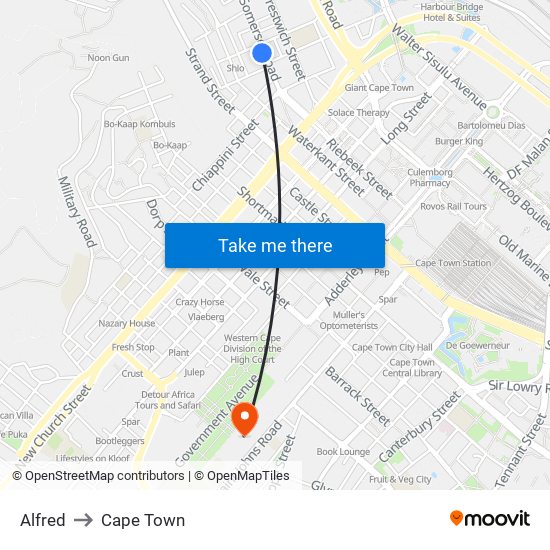 Alfred to Cape Town map