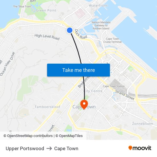 Upper Portswood to Cape Town map