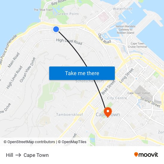 Hill to Cape Town map