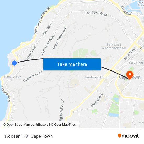 Koosani to Cape Town map