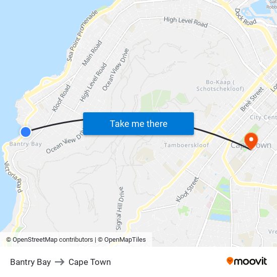 Bantry Bay to Cape Town map