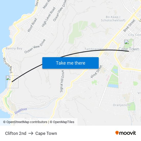 Clifton 2nd to Cape Town map