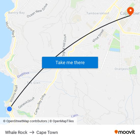 Whale Rock to Cape Town map