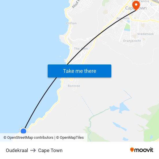 Oudekraal to Cape Town map