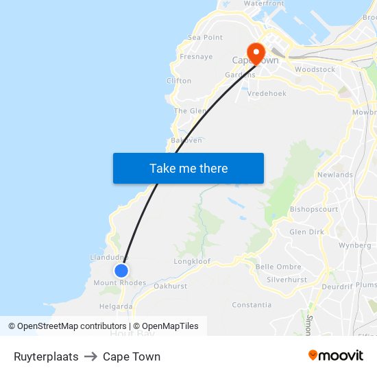 Ruyterplaats to Cape Town map