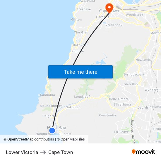 Lower Victoria to Cape Town map