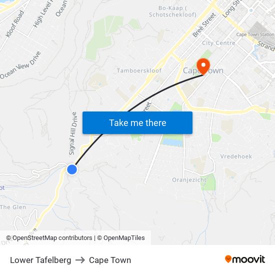 Lower Tafelberg to Cape Town map