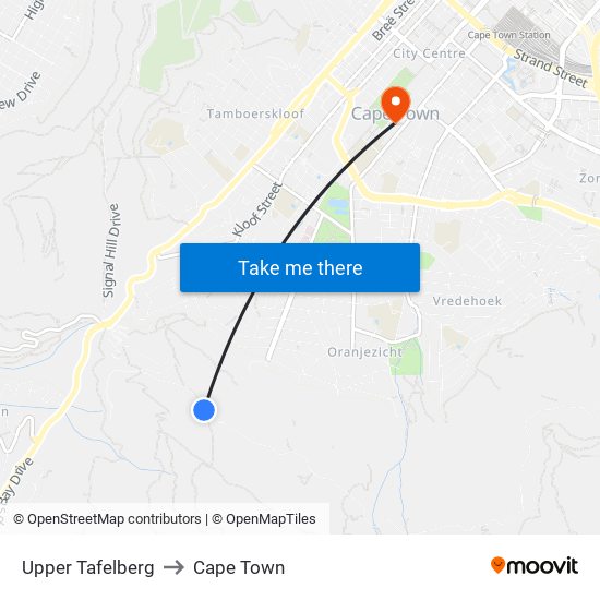 Upper Tafelberg to Cape Town map