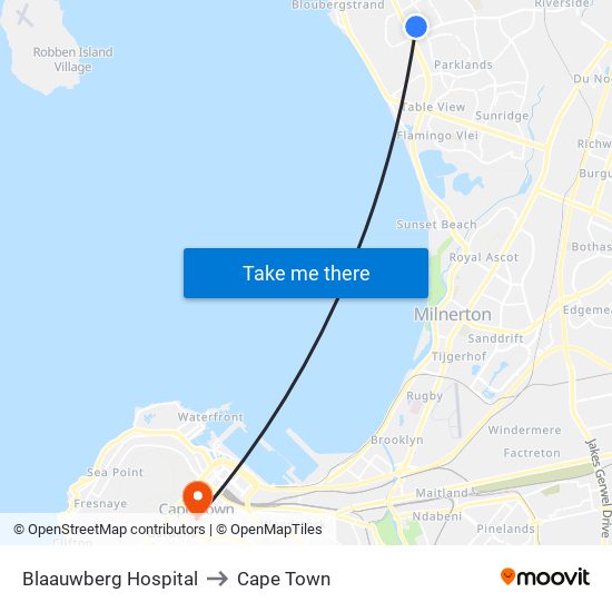 Blaauwberg Hospital to Cape Town map