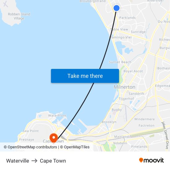 Waterville to Cape Town map